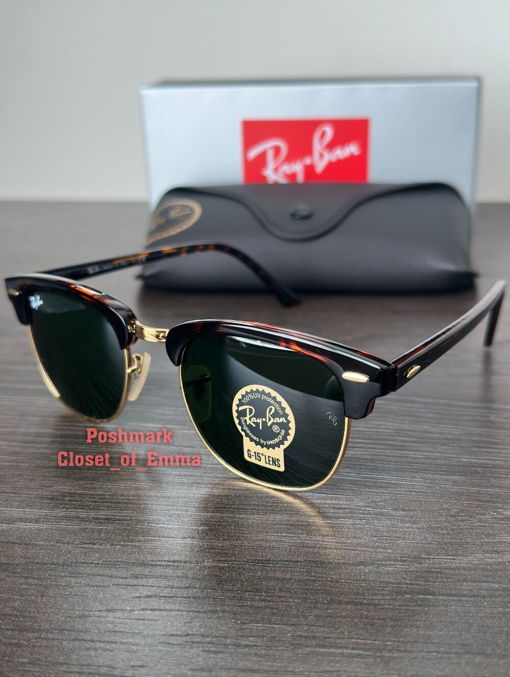 RayBan Clubmaster Green G15 Lenses RB3016 Tortoise Frame NEW Women Men